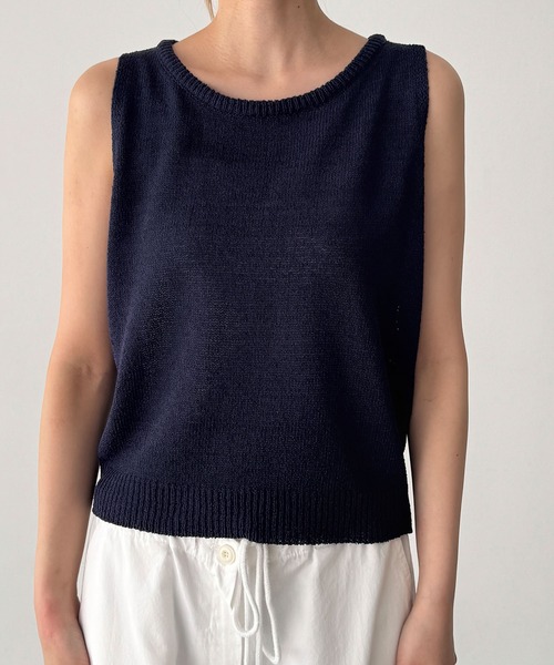 CANAL JEAN(キャナルジーン)の「El mar ボートネックニットタンク(ニット/セーター・レディース・ネイビー/ブラウン・ONE SIZE)」の3枚目の写真