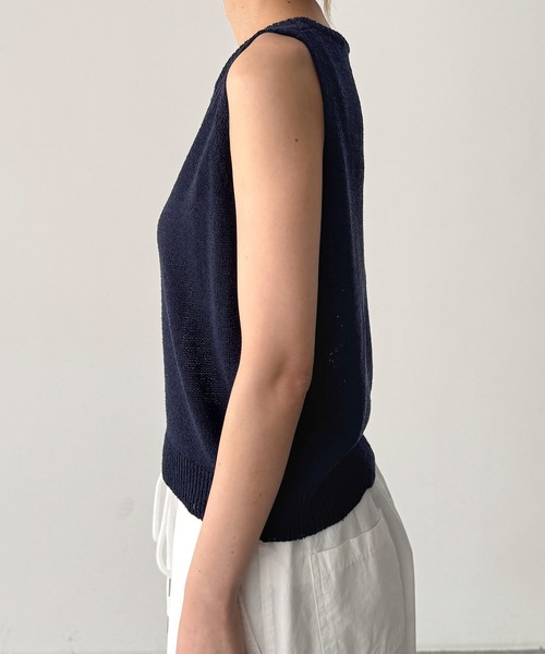 CANAL JEAN(キャナルジーン)の「El mar ボートネックニットタンク(ニット/セーター・レディース・ネイビー/ブラウン・ONE SIZE)」の4枚目の写真