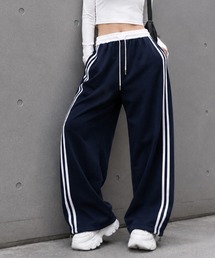 【ラクして今っぽい。】オーバーシルエット ライン入り 配色 バレルパンツ 秋服