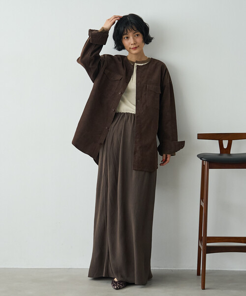 FREAK'S STORE(フリークスストア)の「RED KAP × FREAK'S STORE/レッドキャップ 別注 コーデュロイ CPOノーカラーシャツ(シャツ/ブラウス・レディース・ナチュラル/チャコールグレー/ブラウン・フリ-)」の4枚目の写真