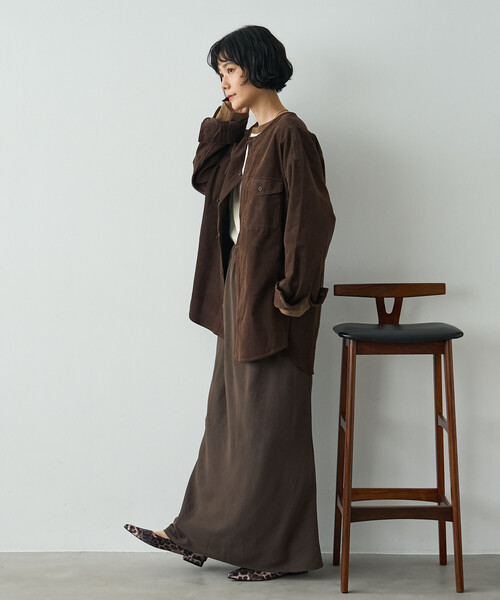 FREAK'S STORE(フリークスストア)の「RED KAP × FREAK'S STORE/レッドキャップ 別注 コーデュロイ CPOノーカラーシャツ(シャツ/ブラウス・レディース・ナチュラル/チャコールグレー/ブラウン・フリ-)」の6枚目の写真