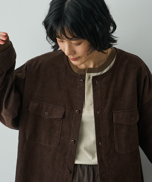 FREAK'S STORE(フリークスストア)の「RED KAP × FREAK'S STORE/レッドキャップ 別注 コーデュロイ CPOノーカラーシャツ(シャツ/ブラウス・レディース・ナチュラル/チャコールグレー/ブラウン・フリ-)」の10枚目の写真
