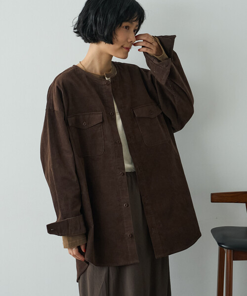 FREAK'S STORE(フリークスストア)の「RED KAP × FREAK'S STORE/レッドキャップ 別注 コーデュロイ CPOノーカラーシャツ(シャツ/ブラウス・レディース・ナチュラル/チャコールグレー/ブラウン・フリ-)」の16枚目の写真