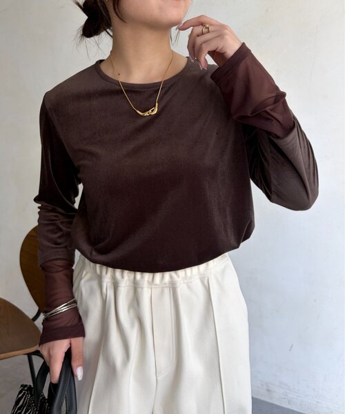 Jena espace merveilleux(ジェナ エスパスメルヴェイユ)の「袖シアーベロアカットソー(Tシャツ/カットソー・レディース・ブラック/ブラウン/グレー・FREE)」の1枚目の写真