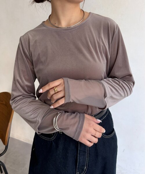 Jena espace merveilleux(ジェナ エスパスメルヴェイユ)の「袖シアーベロアカットソー(Tシャツ/カットソー・レディース・ブラック/ブラウン/グレー・FREE)」の16枚目の写真