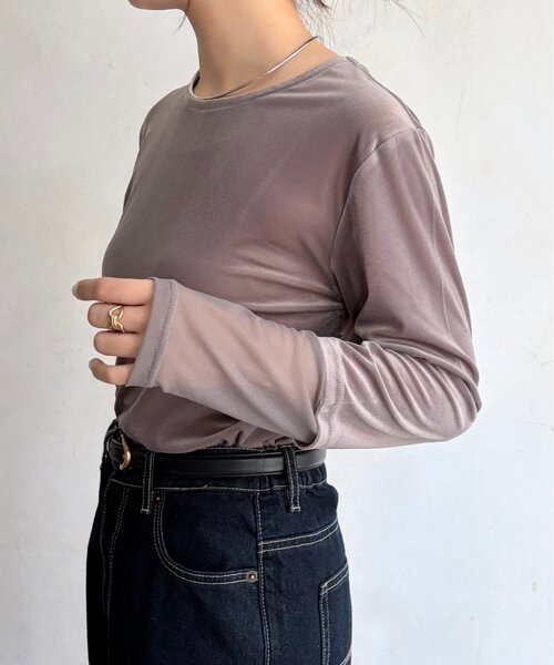 Jena espace merveilleux(ジェナ エスパスメルヴェイユ)の「袖シアーベロアカットソー(Tシャツ/カットソー・レディース・ブラック/ブラウン/グレー・FREE)」の18枚目の写真