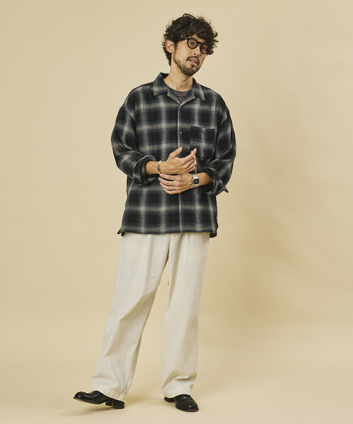 FREAK'S STORE(フリークスストア)の「リラックスフィット シアー オンブレチェックシャツ/オープンカラーシャツ(シャツ/ブラウス・メンズ・ブラック/ブラウン/オフホワイト・MEDIUM/LARGE)」の4枚目の写真