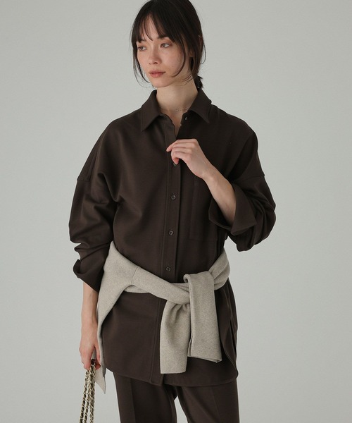 BABYLONE(バビロン)の「ポンチシャツ<セットアップ対応>(シャツ/ブラウス・レディース・ブラウン/チャコール・フリー)」の1枚目の写真