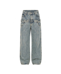 Double layer belt High waist denim