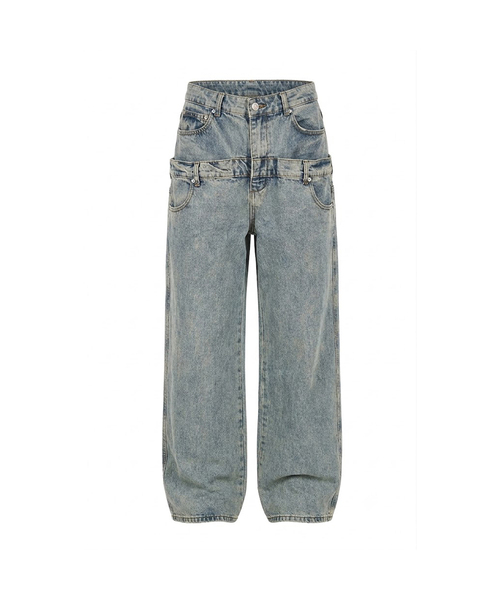 PROJECT WAVE(プロジェクトウェーブ)の「Double layer belt High waist denim(デニムパンツ・レディース・ブルー・MEDIUM/SMALL)」の1枚目の写真