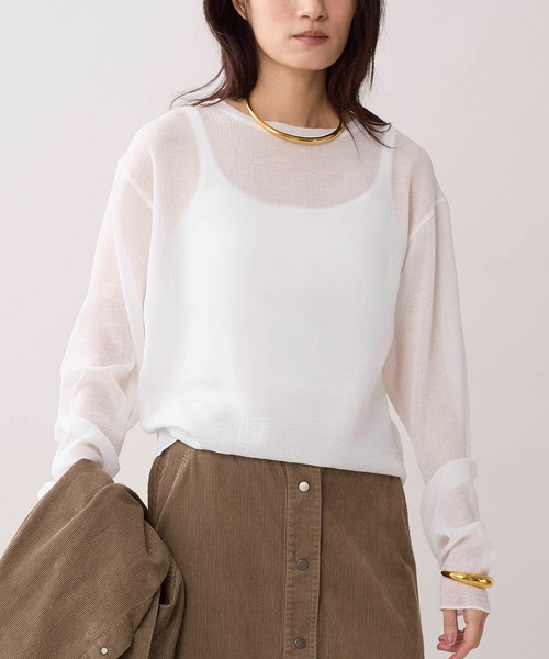 marmors(マルモア)の「【marmors】クレープロングTシャツ(Tシャツ/カットソー・レディース・ホワイト/ブラック/ブラウン・36)」の4枚目の写真