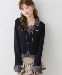 セール】袖リボンシャツドッキング刺繍入りニット（ニット/セーター