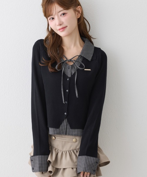 one after another NICE CLAUP(ワンアフターアナザーナイスクラップ)の「【ZOZO限定】シャツドッキングニット(ニット/セーター・レディース・ブラック/ピンク/アイボリー/ブラック系その他/ブラウン系その他・FREE)」の3枚目の写真