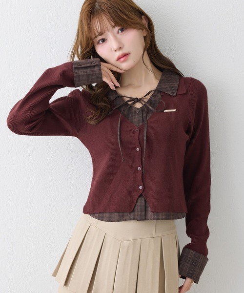 one after another NICE CLAUP(ワンアフターアナザーナイスクラップ)の「【ZOZO限定】シャツドッキングニット(ニット/セーター・レディース・ブラック/ピンク/アイボリー/ブラック系その他/ブラウン系その他・FREE)」の4枚目の写真