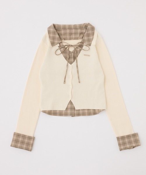 one after another NICE CLAUP(ワンアフターアナザーナイスクラップ)の「【ZOZO限定】シャツドッキングニット(ニット/セーター・レディース・ブラック/ピンク/アイボリー/ブラック系その他/ブラウン系その他・FREE)」の7枚目の写真
