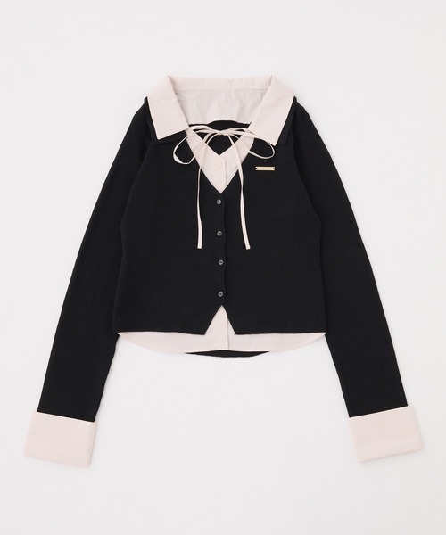 one after another NICE CLAUP(ワンアフターアナザーナイスクラップ)の「【ZOZO限定】シャツドッキングニット(ニット/セーター・レディース・ブラック/ピンク/アイボリー/ブラック系その他/ブラウン系その他・FREE)」の6枚目の写真