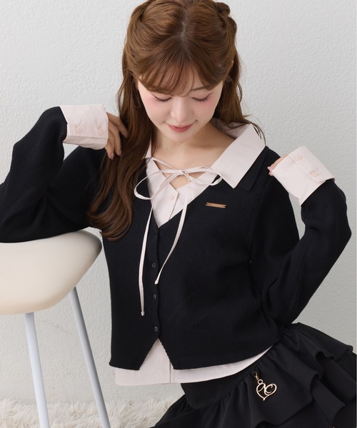 one after another NICE CLAUP(ワンアフターアナザーナイスクラップ)の「【ZOZO限定】シャツドッキングニット(ニット/セーター・レディース・ブラック/ピンク/アイボリー/ブラック系その他/ブラウン系その他・FREE)」の11枚目の写真