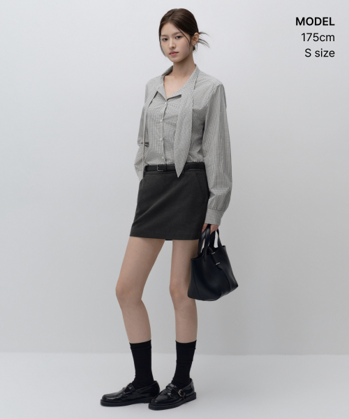MUSINSA STANDARD WOMAN（ムシンサスタンダードウーマン）の「ウィメンズチェックタイブラウス[アイボリー/ダークグレー]（シャツ/ブラウス・レディース・その他・LARGE/X-SMALL/SMALL/MEDIUM）」の2枚目の写真