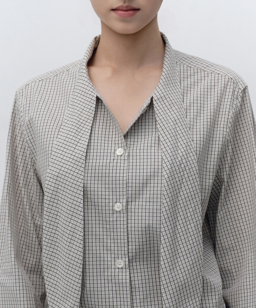 MUSINSA STANDARD WOMAN（ムシンサスタンダードウーマン）の「ウィメンズチェックタイブラウス[アイボリー/ダークグレー]（シャツ/ブラウス・レディース・その他・LARGE/X-SMALL/SMALL/MEDIUM）」の4枚目の写真