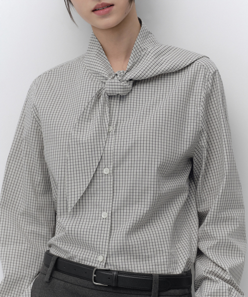 MUSINSA STANDARD WOMAN（ムシンサスタンダードウーマン）の「ウィメンズチェックタイブラウス[アイボリー/ダークグレー]（シャツ/ブラウス・レディース・その他・LARGE/X-SMALL/SMALL/MEDIUM）」の5枚目の写真