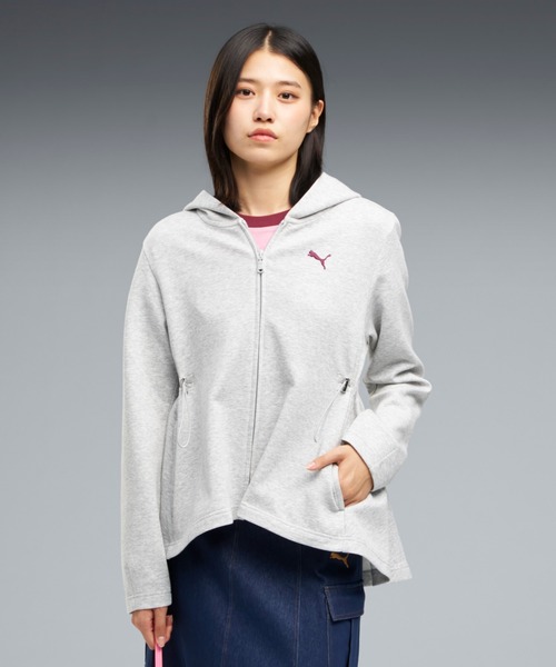 PUMA(プーマ)の「PUMA プーマ ウィメンズ ESS エレベーテッド MX フルジップ フーディ DK(ジャージ・レディース・ライトグレー/ブラック・MEDIUM/LARGE/X-LARGE)」の1枚目の写真