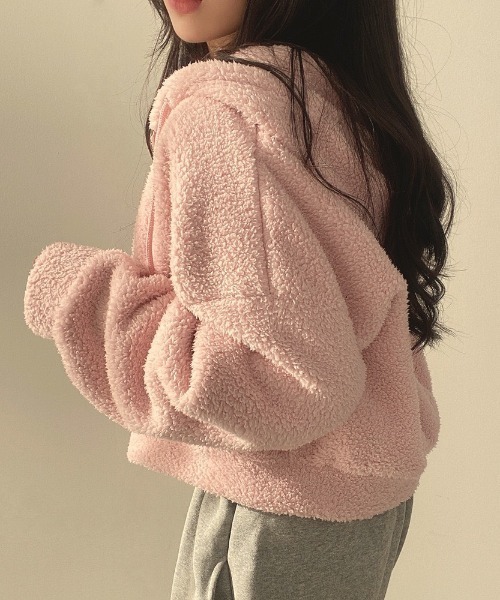 MELT（メルト）の「ボリュームスリーブショート丈ボアジップパーカー/秋服/冬服（パーカー・レディース・オフホワイト/ベージュ/ブラック/ピンク・FREE）」の18枚目の写真