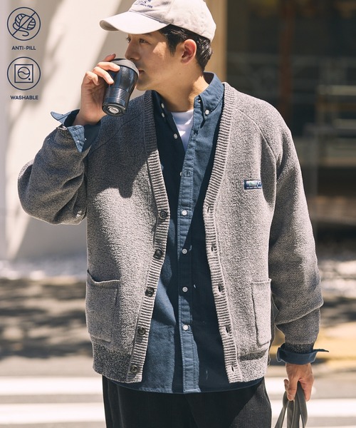 THE CRAFT CREW PRODUCTS(ザクラフトクループロダクツ)の「【MULTI FUNCTIONALシリーズ】配色モールヤーン ワイドシルエットカーディガン / アンチピリング・マシンウォッシャブル【THE CRAFT CREW PRODUCTS】(カーディガン/ボレロ・メンズ・ダークオリーブ/キャメル/ブラック/ダークブラウン/グレー/ネイビー・S/L/M)」の16枚目の写真