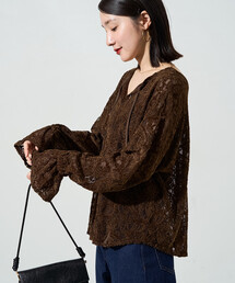 限定展開 ペイズリー モール レース 2way ブラウス