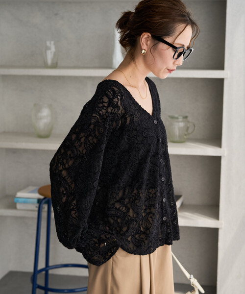 FREAK'S STORE(フリークスストア)の「限定展開 ペイズリー モール レース 2way ブラウス(シャツ/ブラウス・レディース・ブラック/オフホワイト/ブラウン・フリ-)」の2枚目の写真