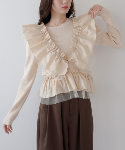 AMUU. PRECIEUSE(アムープレシューズ)の「3wayチュールフリルペプラムニット(ニット/セーター・レディース・チャコールグレー/ブラック/アイボリー/ブラウン・FREE)」の6枚目の写真
