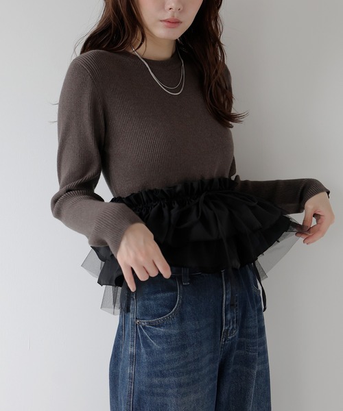 AMUU. PRECIEUSE(アムープレシューズ)の「3wayチュールフリルペプラムニット(ニット/セーター・レディース・チャコールグレー/ブラック/アイボリー/ブラウン・FREE)」の19枚目の写真