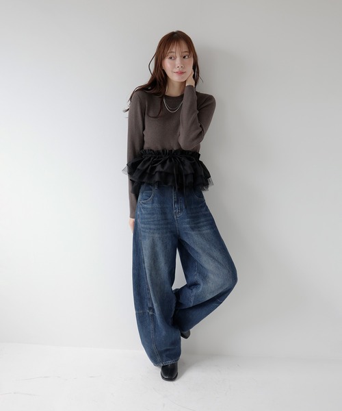 AMUU. PRECIEUSE(アムープレシューズ)の「3wayチュールフリルペプラムニット(ニット/セーター・レディース・チャコールグレー/ブラック/アイボリー/ブラウン・FREE)」の21枚目の写真