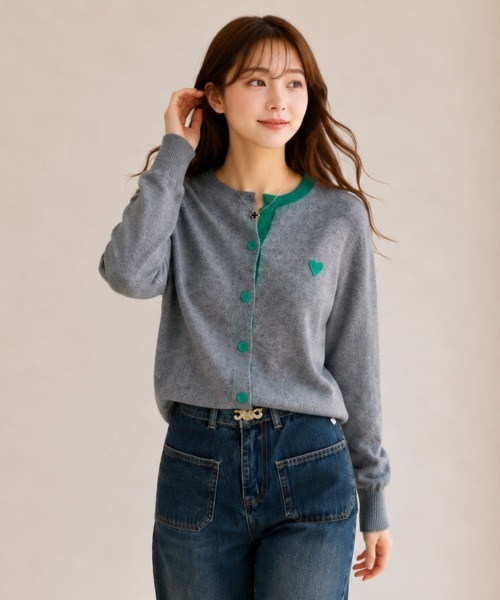center i（センターアイ）の「配色ハートモチーフ ニットカーディガン（カーディガン/ボレロ・レディース・グレー/グリーン/ホワイト・FREE）」の8枚目の写真