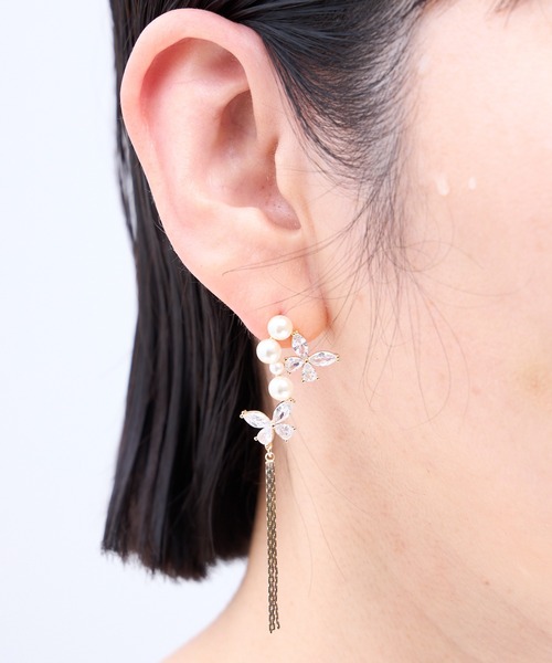 Zoule（ゾーラ）の「Zoule ゾーラ：artisanal　pearl butterfly　パール　蝶　チョウ　ナビ　ピアス（ピアス（両耳用）・レディース・シルバー/ゴールド・FREE）」の5枚目の写真