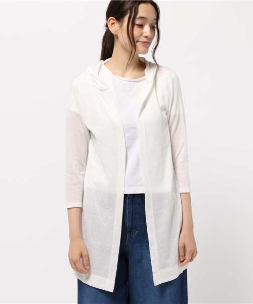 LBC（エルビーシー）の「コットンリネンカーディガン （カーディガン/ボレロ・レディース・ネイビー/オフホワイト/ライトグレー・LARGE/MEDIUM）」の4枚目の写真