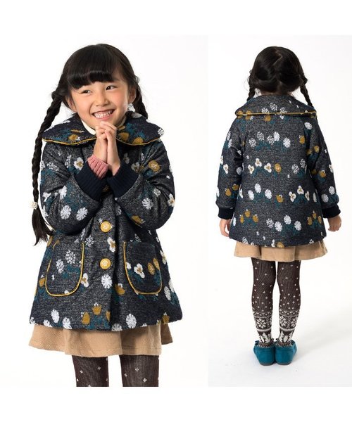 apres les cours（アプレレクール）の「花柄ジャガードアウター（ダウンジャケット/コート・キッズ・ネイビー/マスタード・80/120/100/90/110/130）」の3枚目の写真