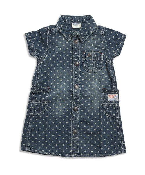 BREEZE（ブリーズ）の「デニムシャツワンピ（シャツワンピース・キッズ・サックスブルー/ネイビー/ストライプ・80/140/100/120/95/110/130/90）」の2枚目の写真