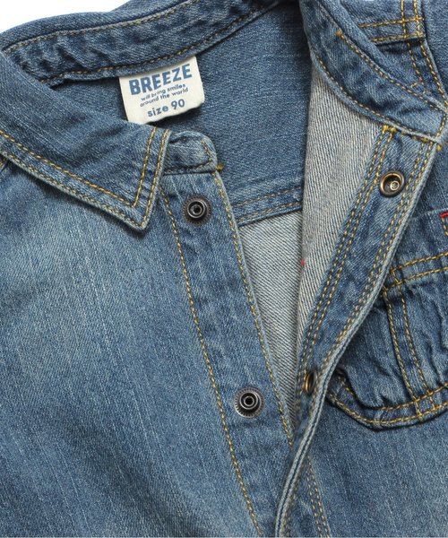 BREEZE（ブリーズ）の「デニムシャツワンピ（シャツワンピース・キッズ・サックスブルー/ネイビー/ストライプ・80/140/100/120/95/110/130/90）」の14枚目の写真