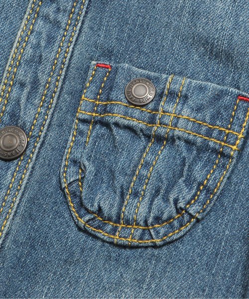 BREEZE（ブリーズ）の「デニムシャツワンピ（シャツワンピース・キッズ・サックスブルー/ネイビー/ストライプ・80/140/100/120/95/110/130/90）」の16枚目の写真