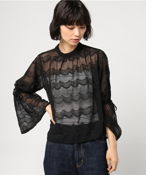 merlot plus(メルロープリュス)の「スカラップ刺繍レースキャンディスリーブブラウス2363(シャツ/ブラウス・レディース・ブラック/ホワイト・FREE)」の15枚目の写真
