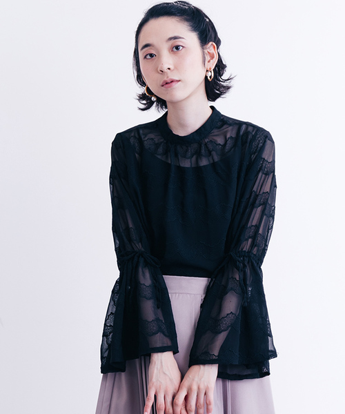 merlot plus(メルロープリュス)の「スカラップ刺繍レースキャンディスリーブブラウス2363(シャツ/ブラウス・レディース・ブラック/ホワイト・FREE)」の16枚目の写真
