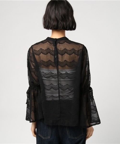merlot plus(メルロープリュス)の「スカラップ刺繍レースキャンディスリーブブラウス2363(シャツ/ブラウス・レディース・ブラック/ホワイト・FREE)」の4枚目の写真