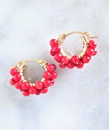 【marinaJEWELRY】14kgf/Red Coral*wrapped pierced earring