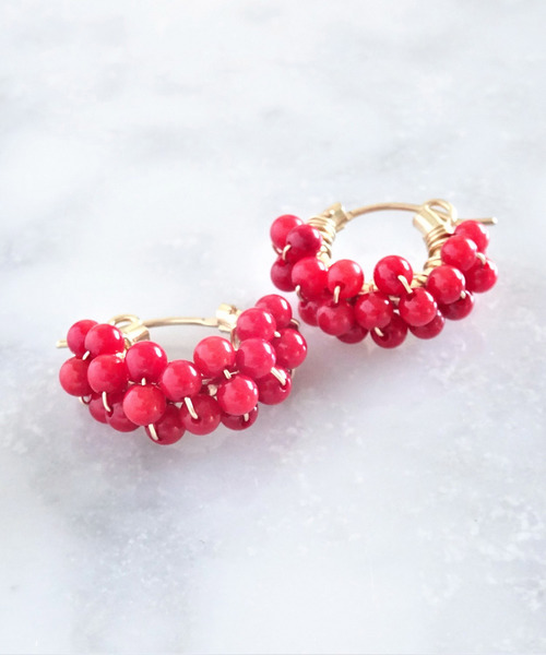tone（トーン）の「【marinaJEWELRY】14kgf/Red Coral*wrapped pierced earring（ピアス（両耳用）・レディース・レッド・S）」の3枚目の写真