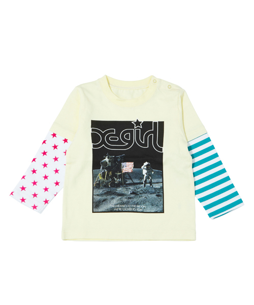 X-girl Stages(エックスガールステージス)の「L/S TEE “TO THE MOON” (4T~7T)(Tシャツ/カットソー・キッズ・ブラック/イエロー/ピンク・4T/5T/6T/7T)」の1枚目の写真