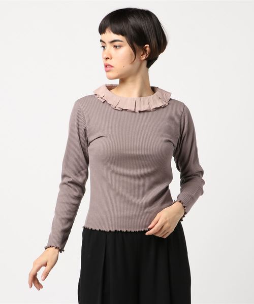 flower（フラワー）の「タックネックトップ（Tシャツ/カットソー・レディース・ホワイト/ブラウン・FREE）」の2枚目の写真