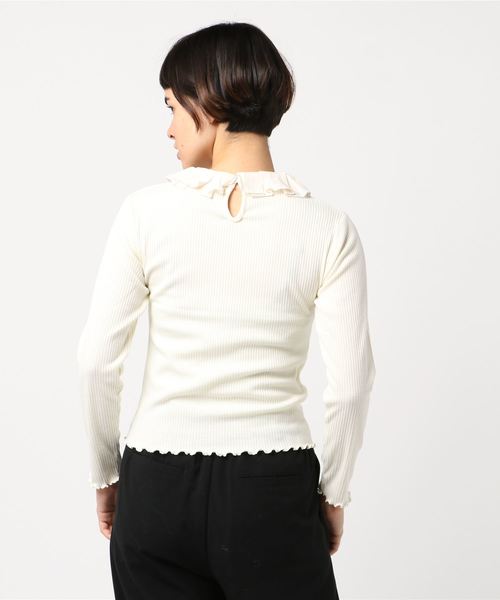 flower（フラワー）の「タックネックトップ（Tシャツ/カットソー・レディース・ホワイト/ブラウン・FREE）」の3枚目の写真