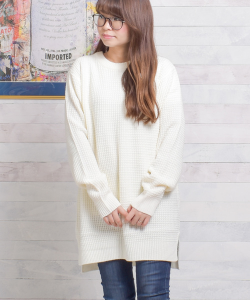 ARCHIVER(アーカイバ)の「【Ab】ワッフル編みロングクルー(Tシャツ/カットソー・レディース・ブラック/オフホワイト/杢グレー/チャコール・MEDIUM/LARGE/X-LARGE)」の3枚目の写真