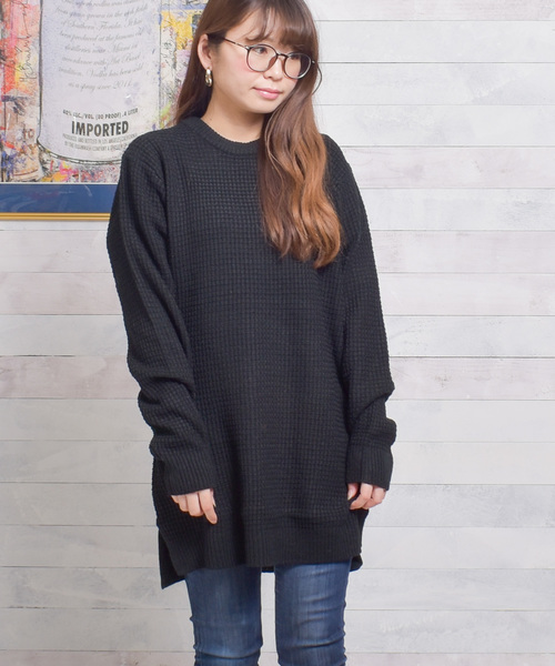 ARCHIVER(アーカイバ)の「【Ab】ワッフル編みロングクルー(Tシャツ/カットソー・レディース・ブラック/オフホワイト/杢グレー/チャコール・MEDIUM/LARGE/X-LARGE)」の1枚目の写真