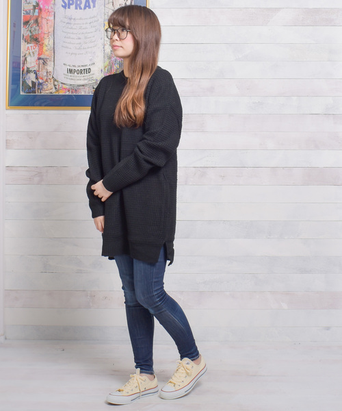 ARCHIVER(アーカイバ)の「【Ab】ワッフル編みロングクルー(Tシャツ/カットソー・レディース・ブラック/オフホワイト/杢グレー/チャコール・MEDIUM/LARGE/X-LARGE)」の6枚目の写真